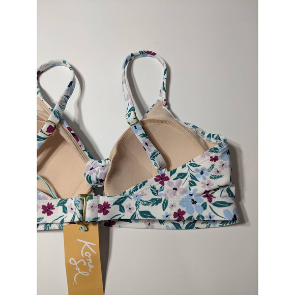 Kona Sol Bikini Top Floral Knot Front Purple S Plant Swimsuit Beach Keyhole Pool - Picture 9 of 12